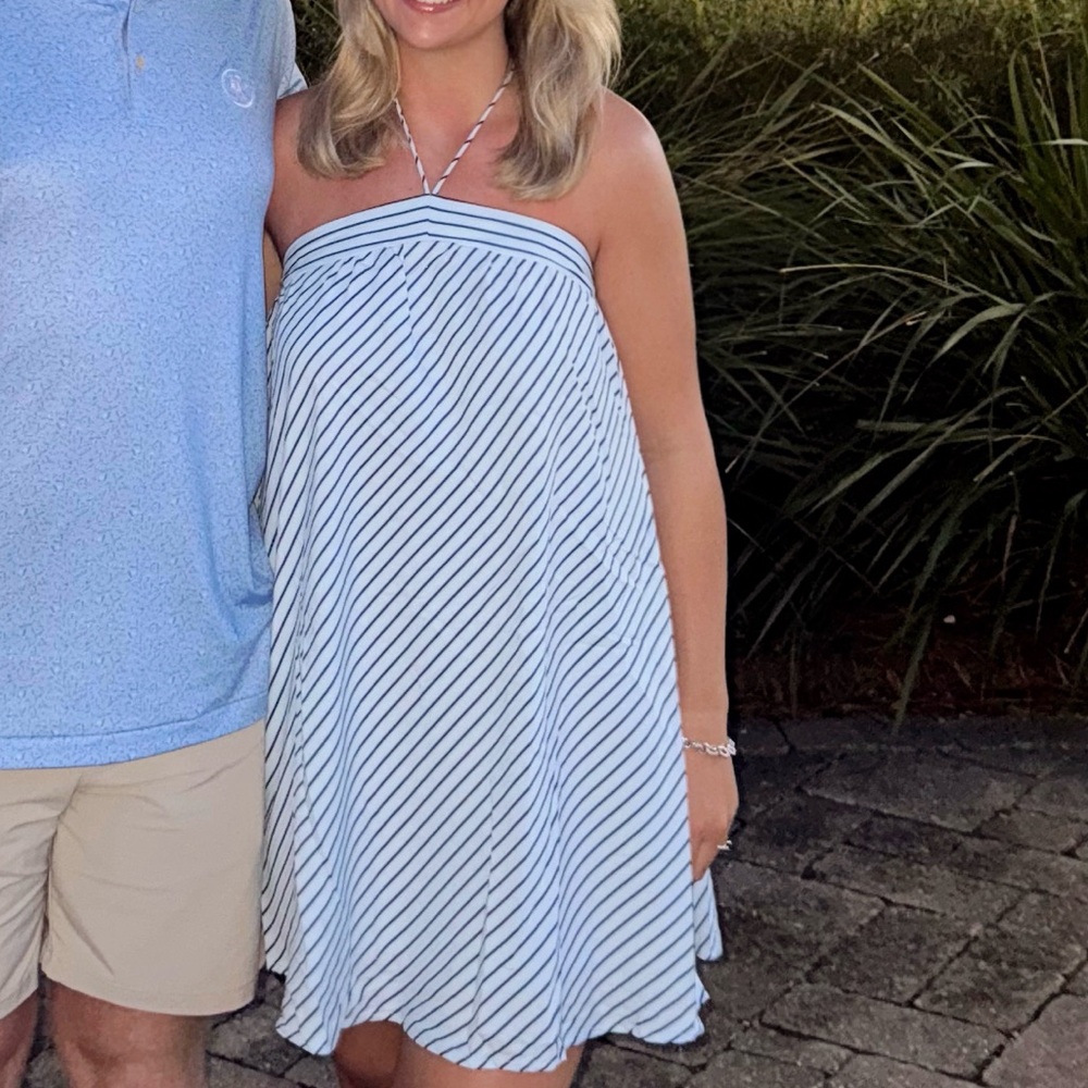 Cider Blue and White Striped Mini Dress